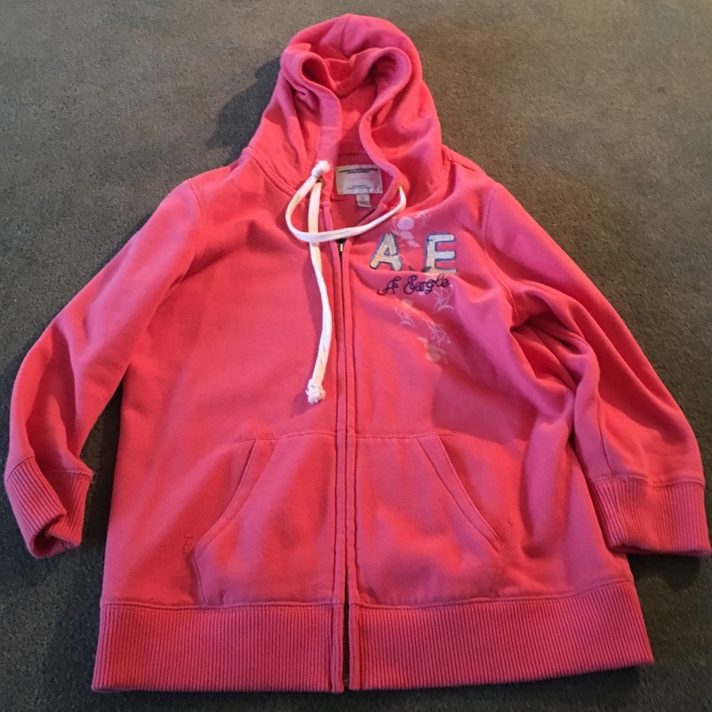 Salmon American Eagle 3/4 sleeve zip up hoodie